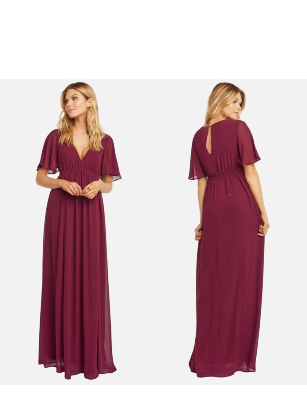 Show Me Your MuMu Emily Maxi  Size 1X Merlot Chiffon V Neck autumn wedding dress